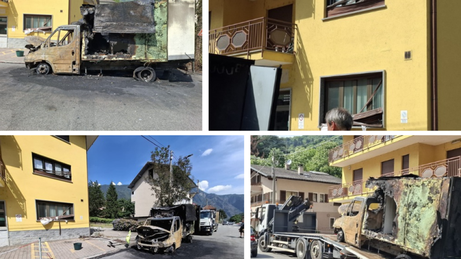 Camion distrutto dalle fiamme a Varzo, lievi danni a un condominio